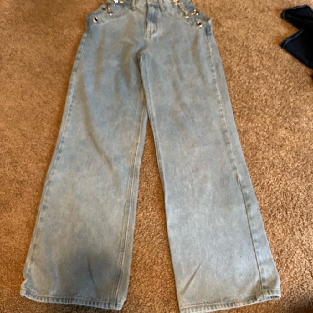 Simple society Blue Flare Wide Leg Jeans with Light Wash open sides 5/27